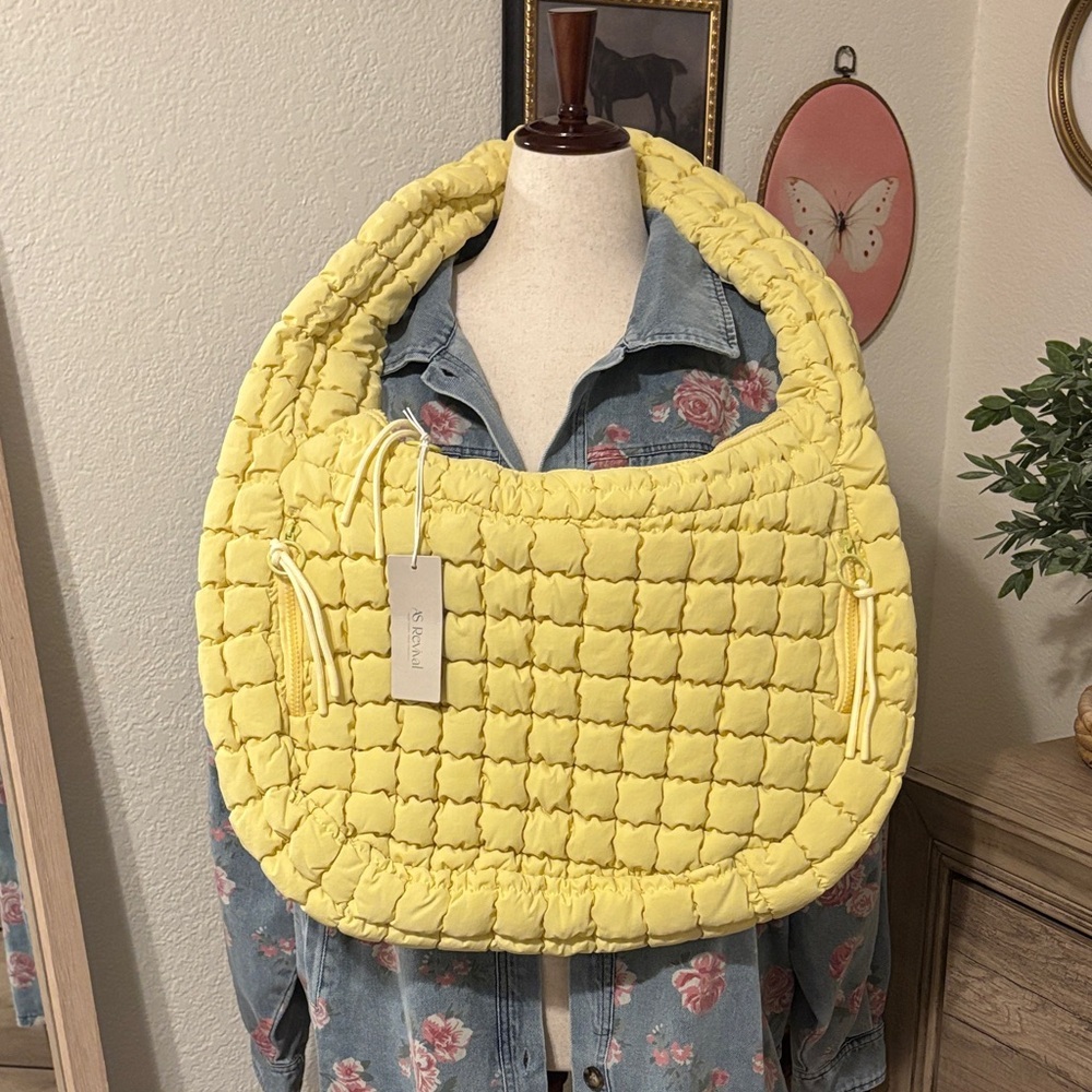 Altar’d State AS Revival Quilted Puffer Bag-Large-Butter Yellow-NWT-MSRP $72